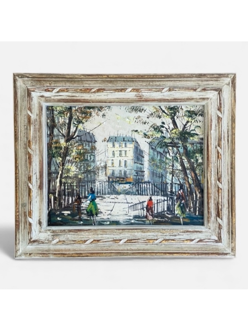 Vintage Parisian Street Scene Oil on Canvas